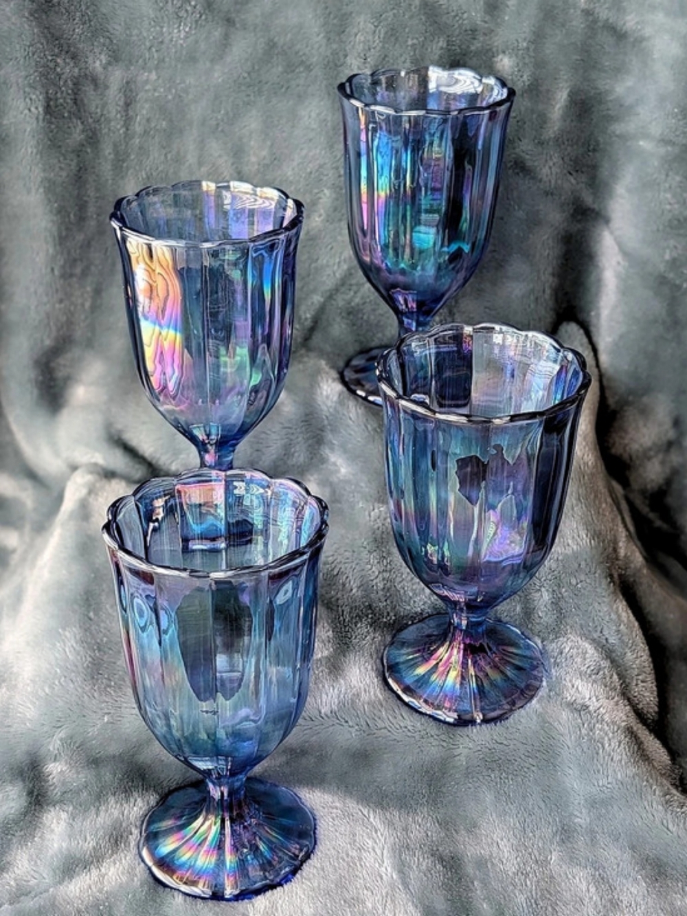 Pioneer Woman Luster Blue Glass Goblets